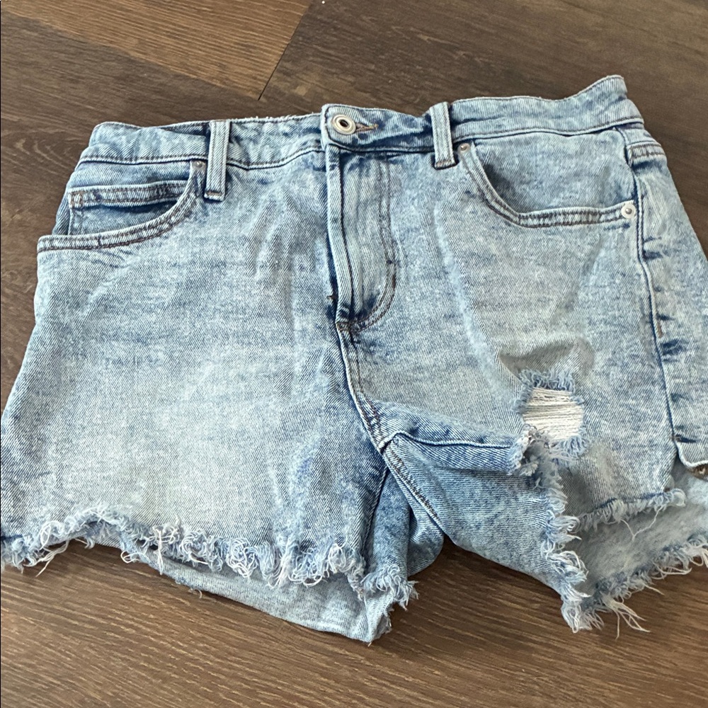 BCBGeneration Washed Blue Frayed Jean Shorts